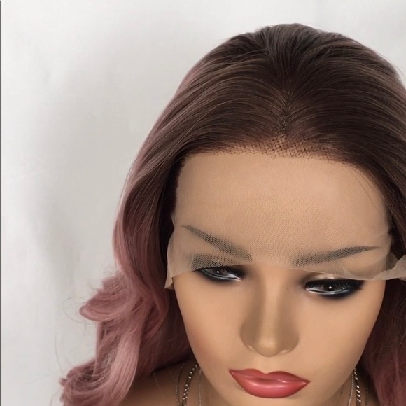 Long curly lace front synthetic ombre and pink wig for cosplay party - Picture 1 of 5